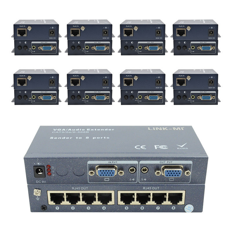 100m 200m 300m 1/8 VGA Splitter 1X8 Extender 1 a 8 Video Audio Extender