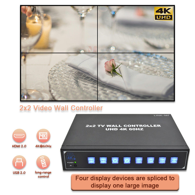 4K HDMI Video Wall Processor 2X2 Supporta Display automatico USB per 4 TV UHD 4K 60Hz LED Video Wall